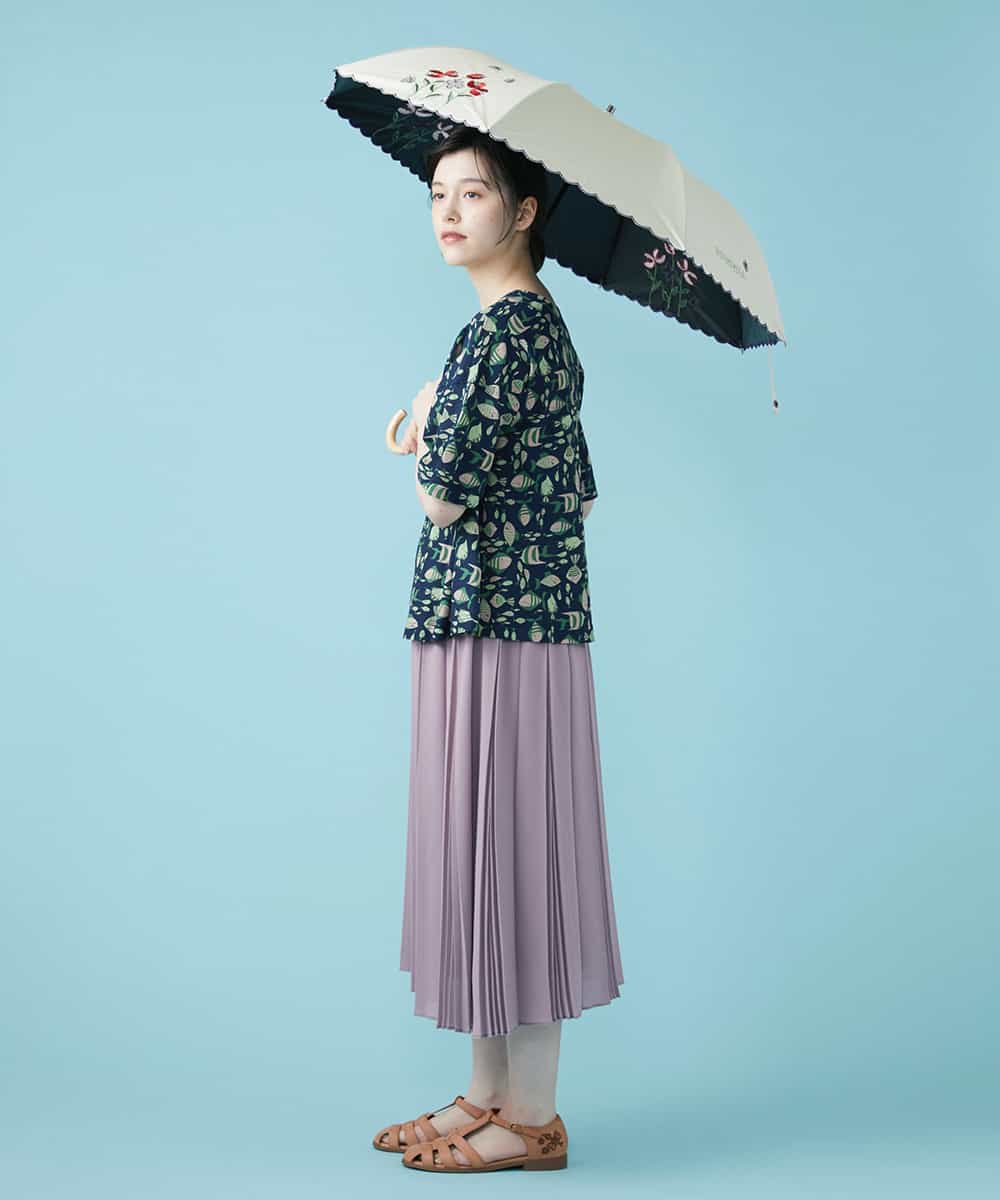 【晴雨兼用】フラワー刺繍折りたたみ傘