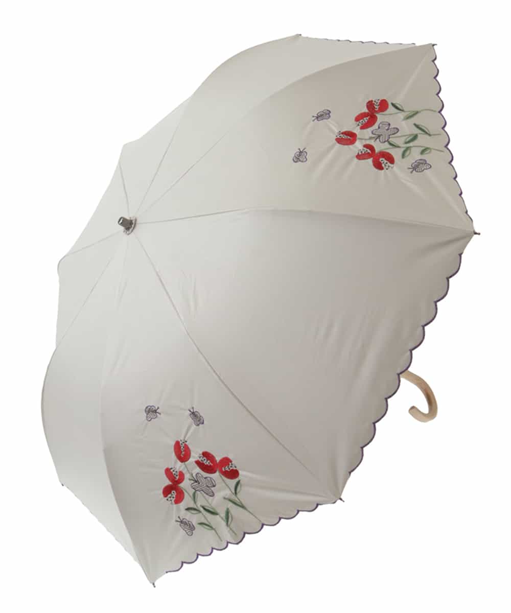 GG8FP31090 Jocomomola(ホコモモラ) 【晴雨兼用】フラワー刺繍折りたたみ傘 ベージュ