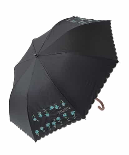 Jocomomola(ホコモモラ) 【UV・晴雨兼用】フラワー刺繍デザイン折りたたみ傘 ブラック/黒 40