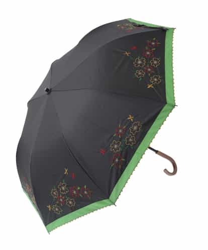Jocomomola(ホコモモラ) 【晴雨兼用/UV】フラワー刺繍デザイン折りたたみ傘 ブラック/黒 40
