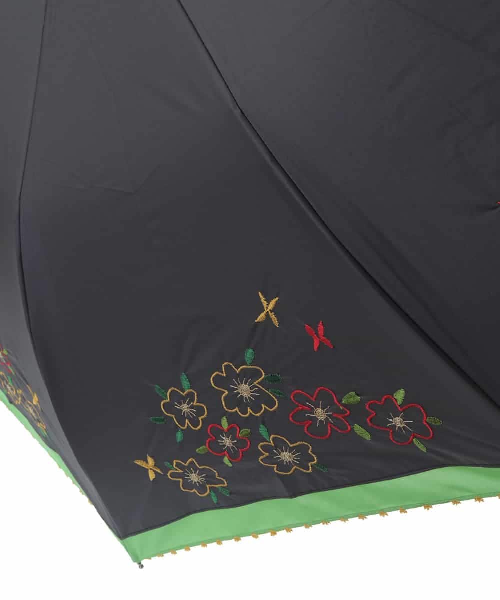 GG8FV31110 Jocomomola(ホコモモラ) 【晴雨兼用/UV】フラワー刺繍デザイン折りたたみ傘 ブラック