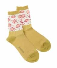 GG9DD31035 Jocomomola(ホコモモラ) 配色フラワージャカードソックス イエロー