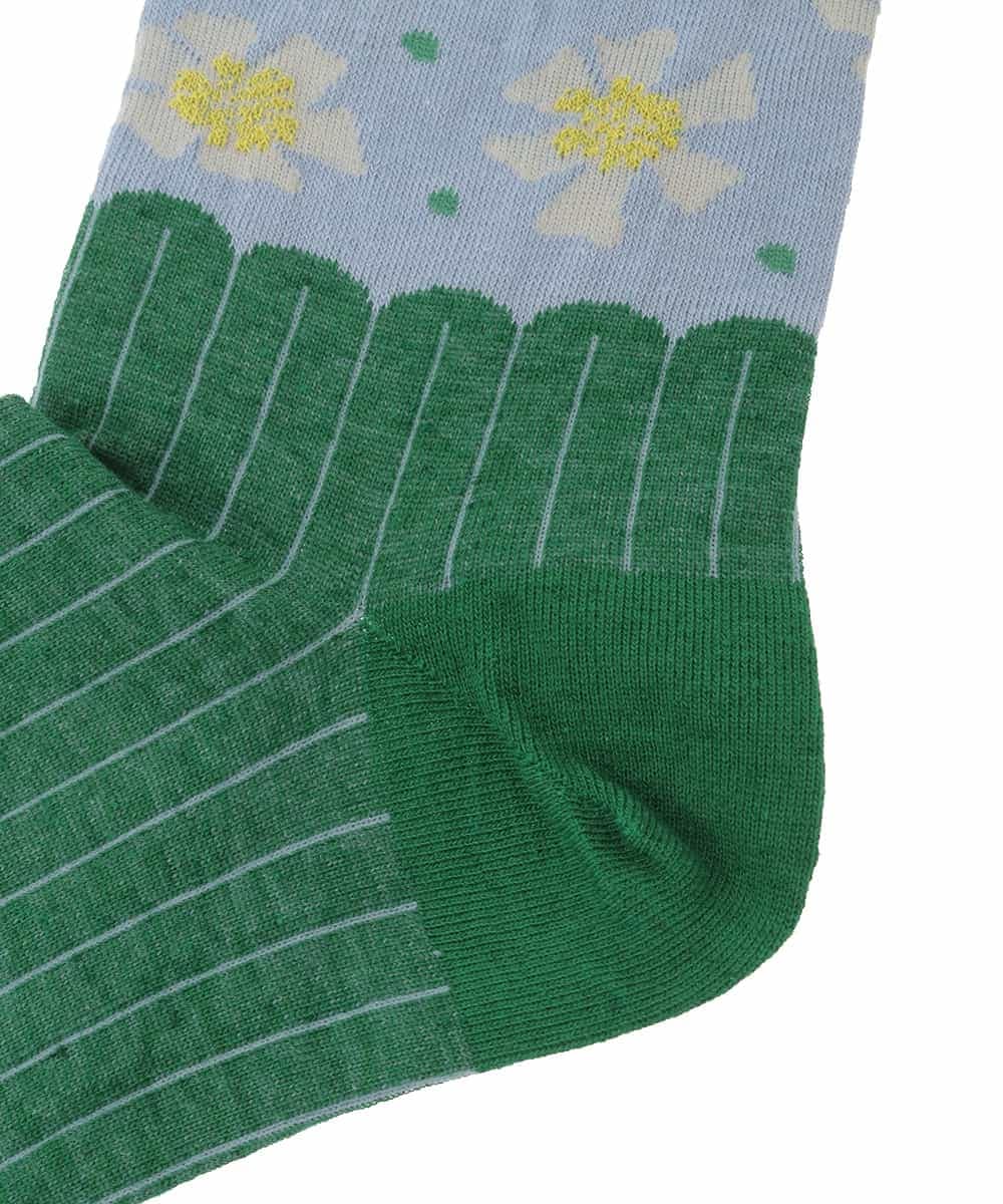 GG9DD31035 Jocomomola(ホコモモラ) 配色フラワージャカードソックス グリーン