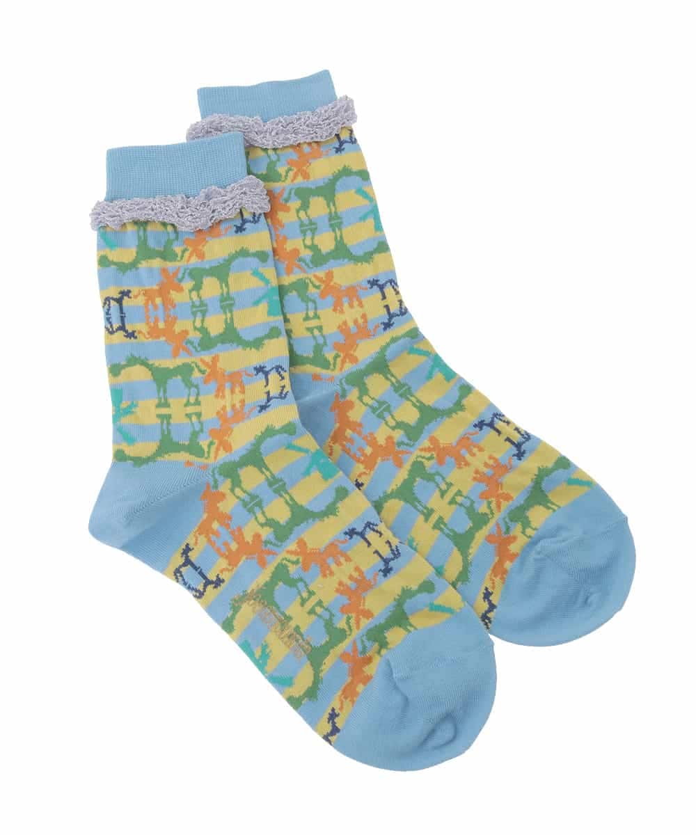 GG9DE32035 Jocomomola(ホコモモラ) アニマルモチーフデザインソックス ライトブルー