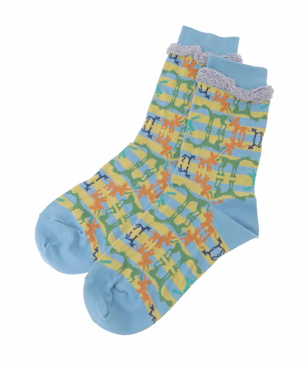 GG9DE32035 Jocomomola(ホコモモラ) アニマルモチーフデザインソックス ライトブルー