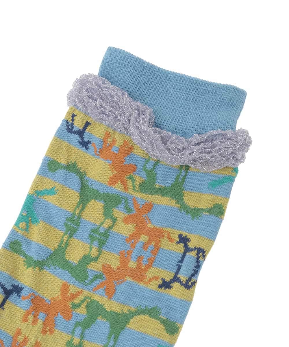 GG9DE32035 Jocomomola(ホコモモラ) アニマルモチーフデザインソックス ライトブルー