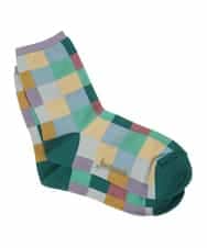 GG9HV30030 Jocomomola(ホコモモラ) マルチカラー ブロックチェックソックス ライトブルー