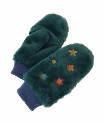 GGTAD31090 Jocomomola フラワー刺繍フェイクファーミトン