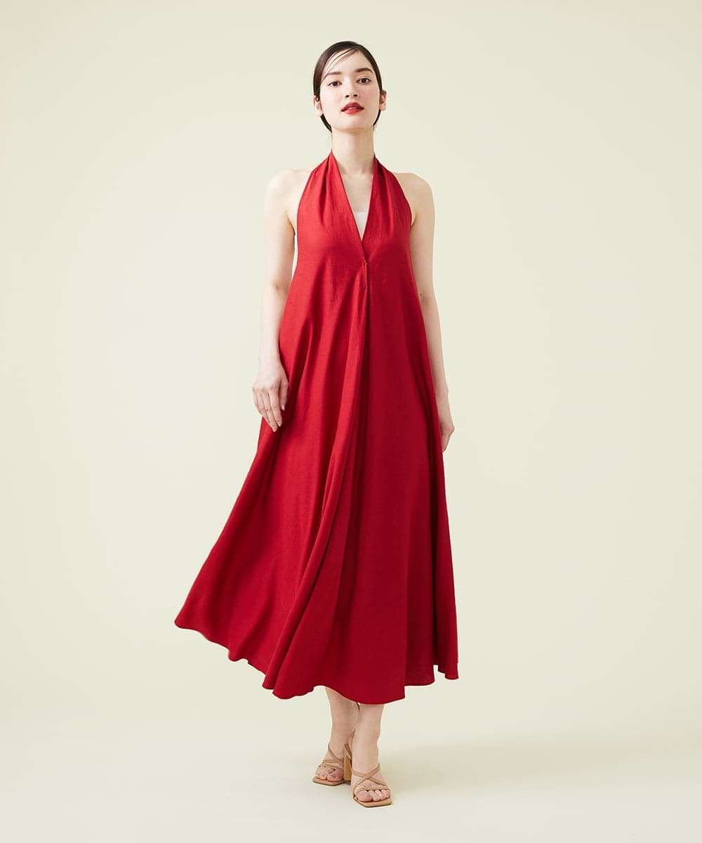 GHEGT23540 Sybilla(シビラ) 【SYBILLA DRESS】リネンホルターネック ベア付きドレス レッド