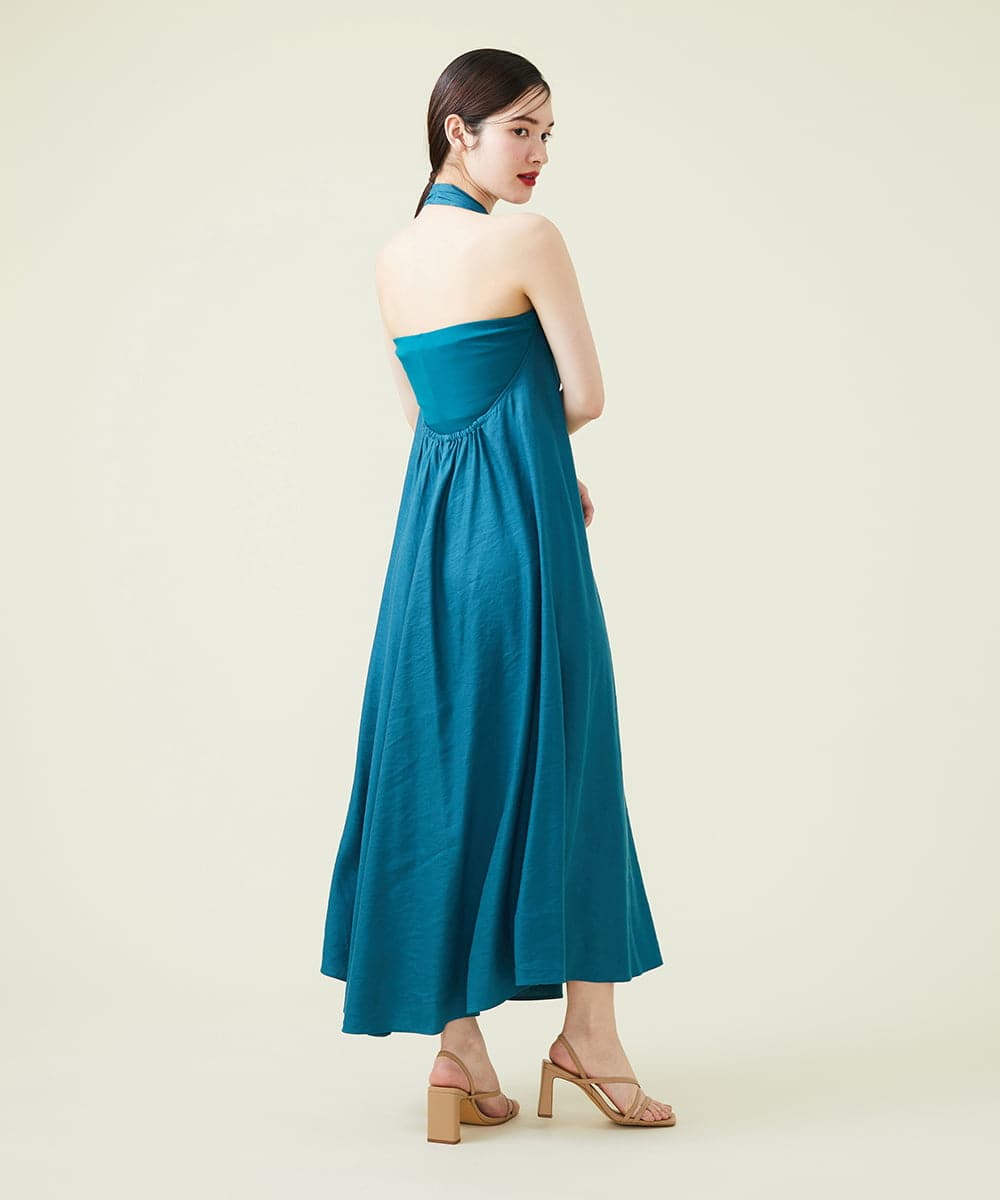 GHEGT23540 Sybilla(シビラ) 【SYBILLA DRESS】リネンホルターネック ベア付きドレス ブルー