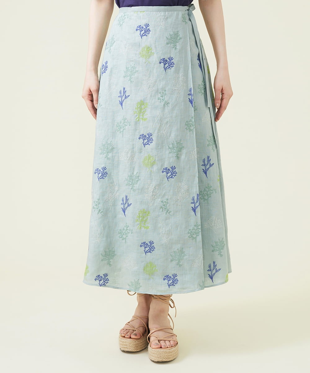 GHHGU01490 Sybilla(シビラ) サンゴモチーフ刺繍スカート ライトブルー