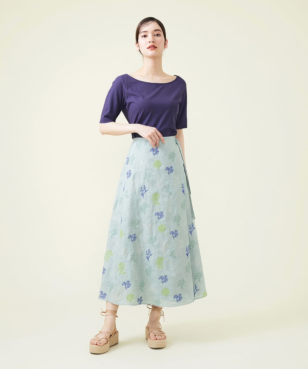 GHHGU01490 Sybilla(シビラ) サンゴモチーフ刺繍スカート ライトブルー