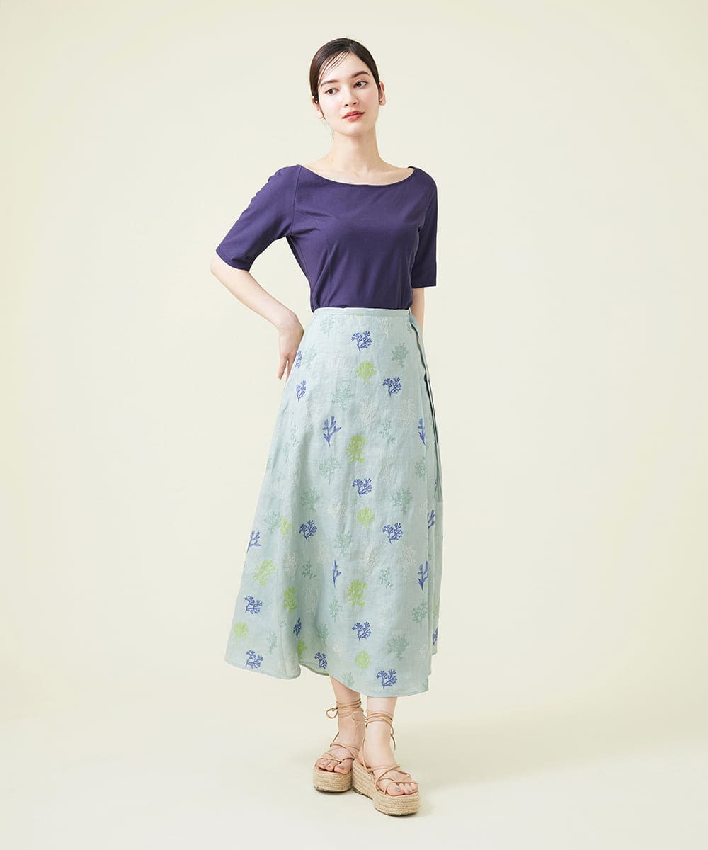 GHHGU01490 Sybilla(シビラ) サンゴモチーフ刺繍スカート ライトブルー