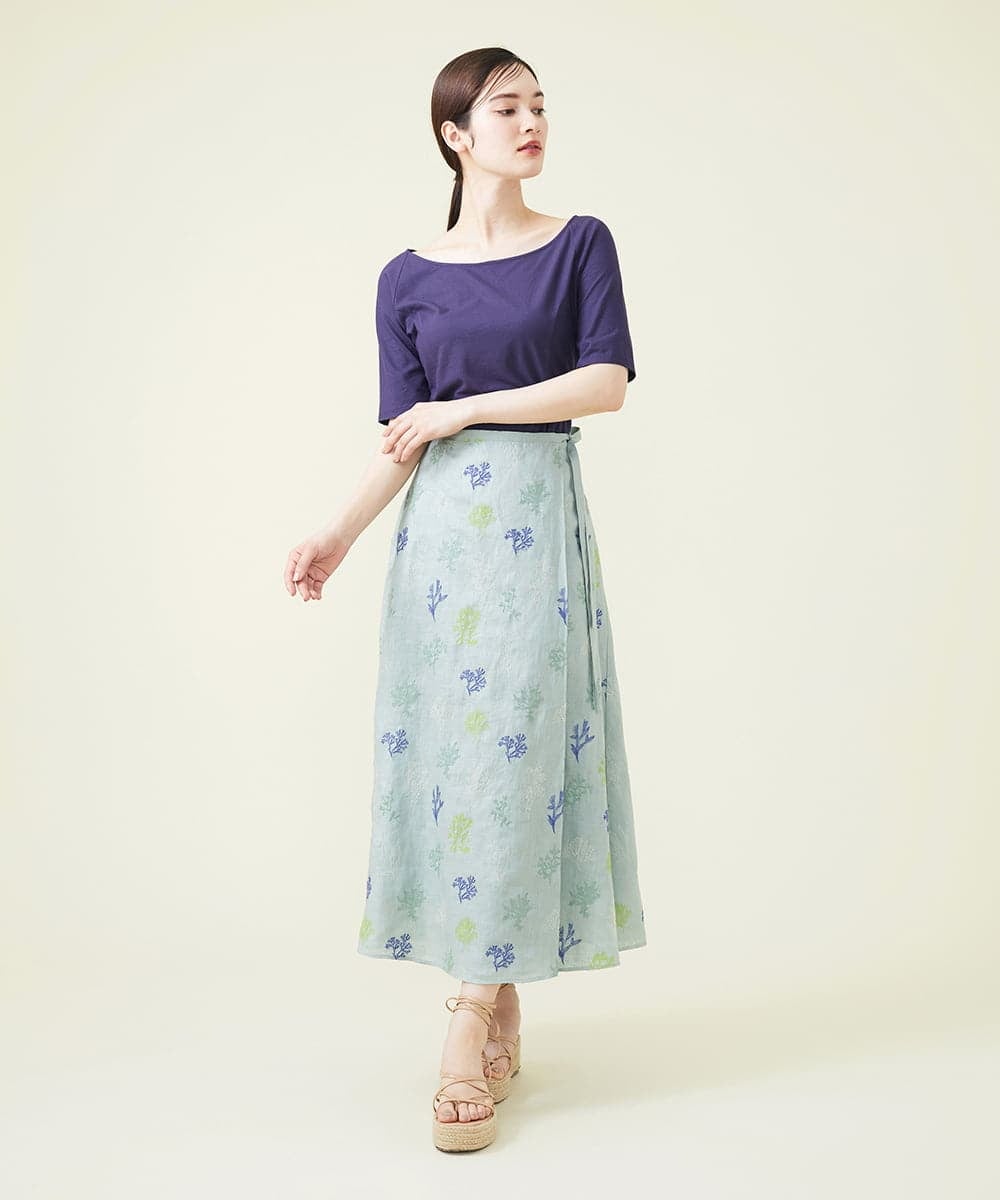GHHGU01490 Sybilla(シビラ) サンゴモチーフ刺繍スカート ライトブルー