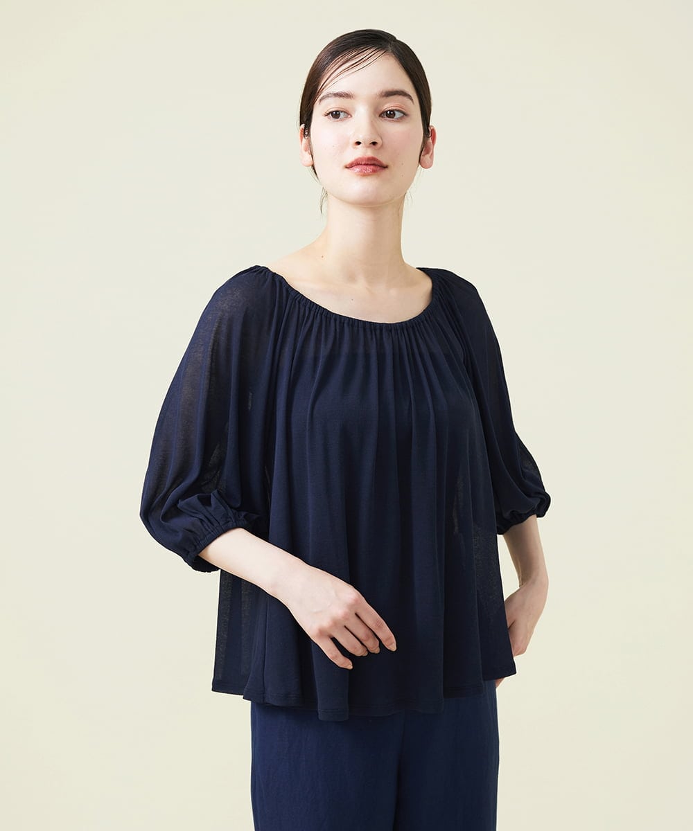 GHKGU12270 Sybilla(シビラ) 水撚りフライスギャザーカットソー ネイビー