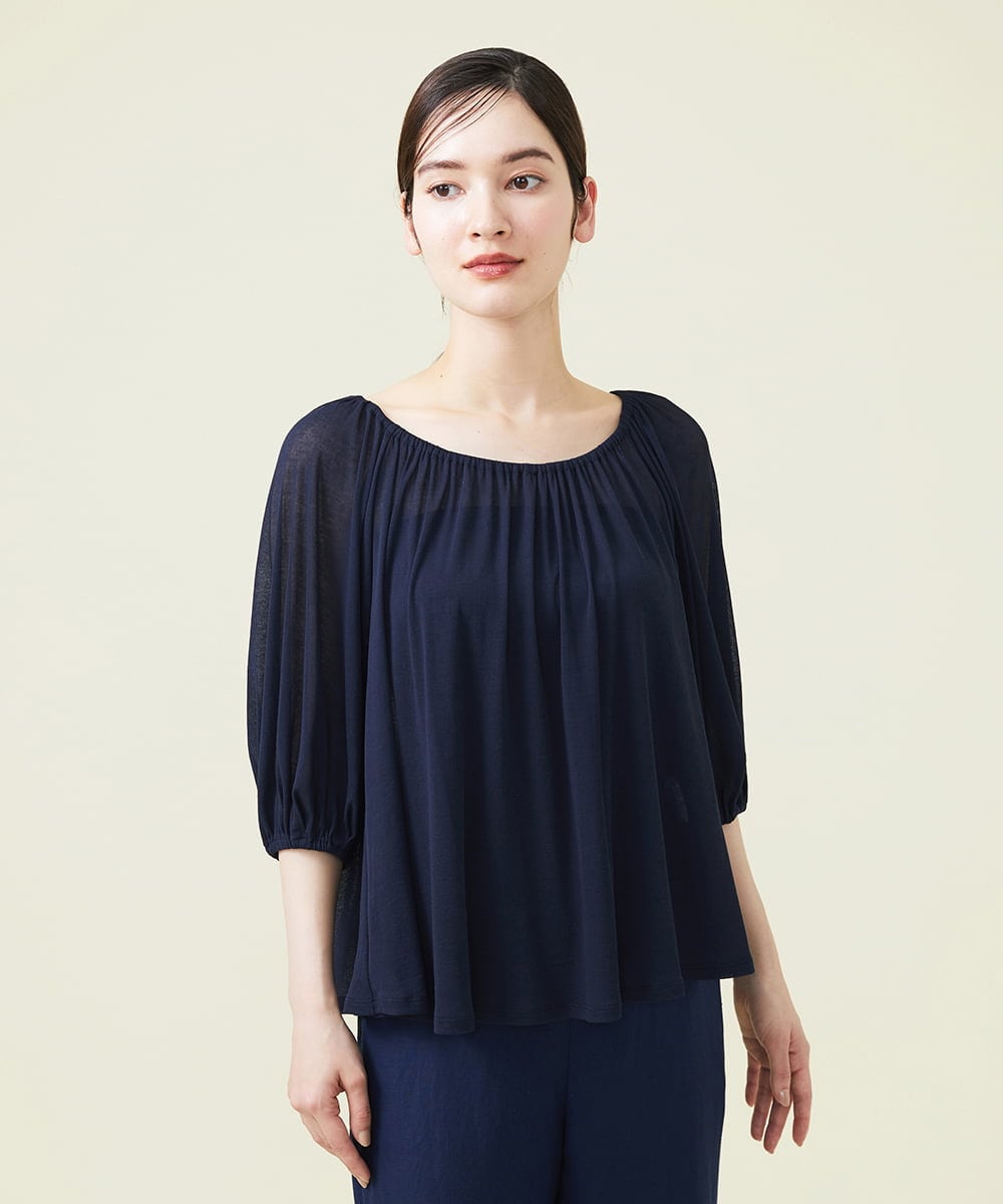 GHKGU12270 Sybilla(シビラ) 水撚りフライスギャザーカットソー ネイビー