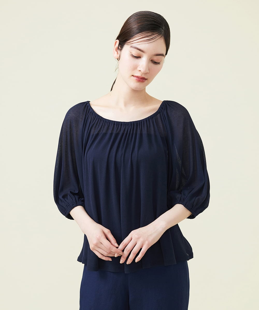 GHKGU12270 Sybilla(シビラ) 水撚りフライスギャザーカットソー ネイビー