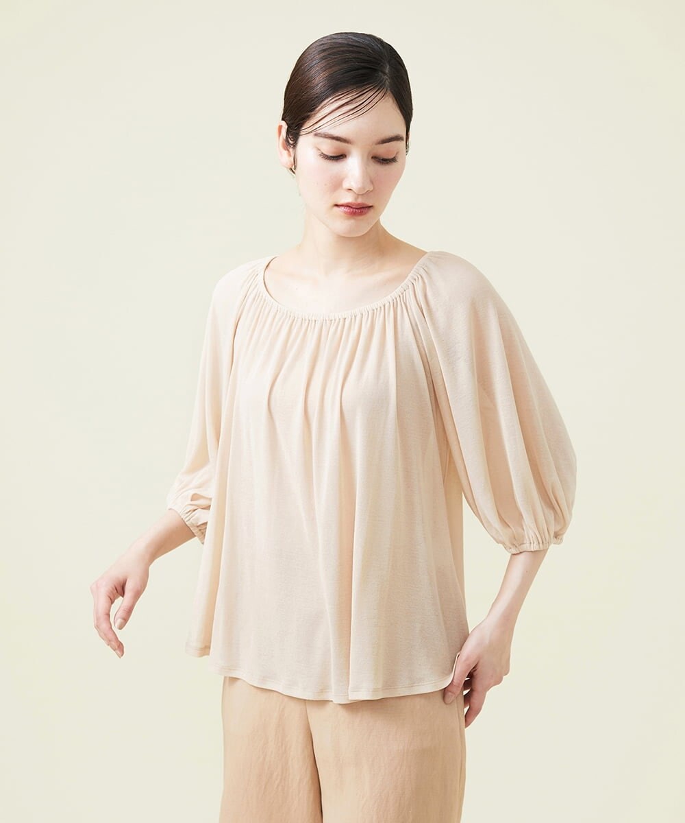 GHKGU12270 Sybilla(シビラ) 水撚りフライスギャザーカットソー ベージュ