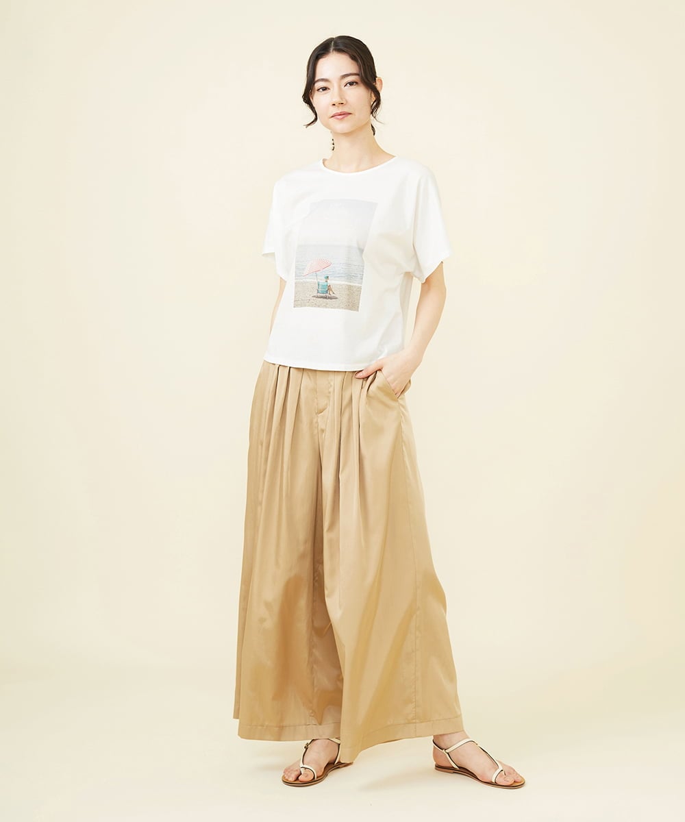 GHLGX02330 Sybilla(シビラ) 【PLAYA】タックサテンワイドパンツ ベージュ