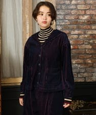 GJBAD02220 Jocomomola(ホコモモラ) Arriate セーラーカラーコーデュロイブラウス ネイビー×ピンク