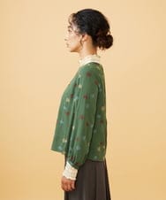 GJBAD50240 Jocomomola(ホコモモラ) Estrella ハートネックフラワー刺繡ブラウス グリーン