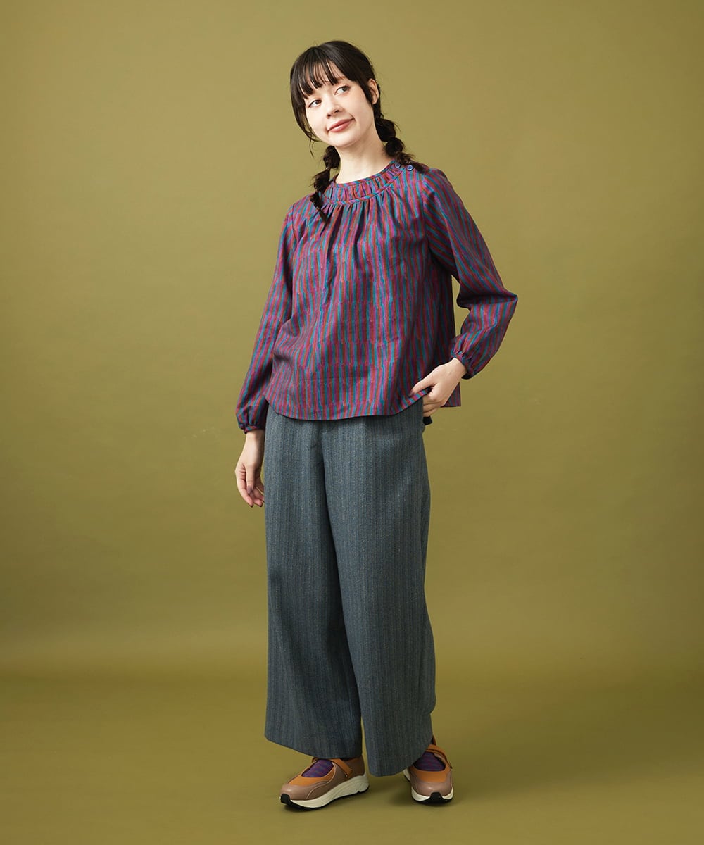 GJBAE37180 Jocomomola(ホコモモラ) 【早割10%OFF】Calle del los Libreros ストライプブラウス パープル