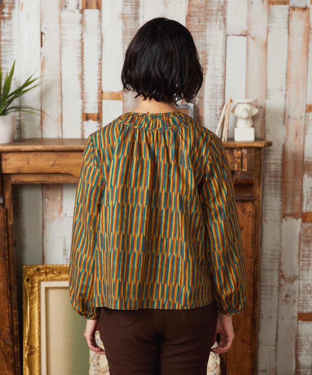 GJBAE37180 Jocomomola(ホコモモラ) Calle del los Libreros ストライプブラウス イエロー