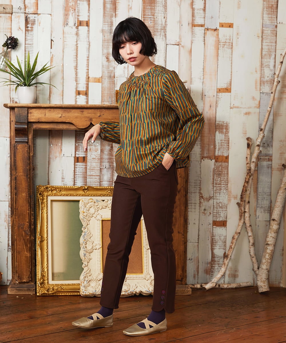 GJBAE37180 Jocomomola(ホコモモラ) Calle del los Libreros ストライプブラウス イエロー