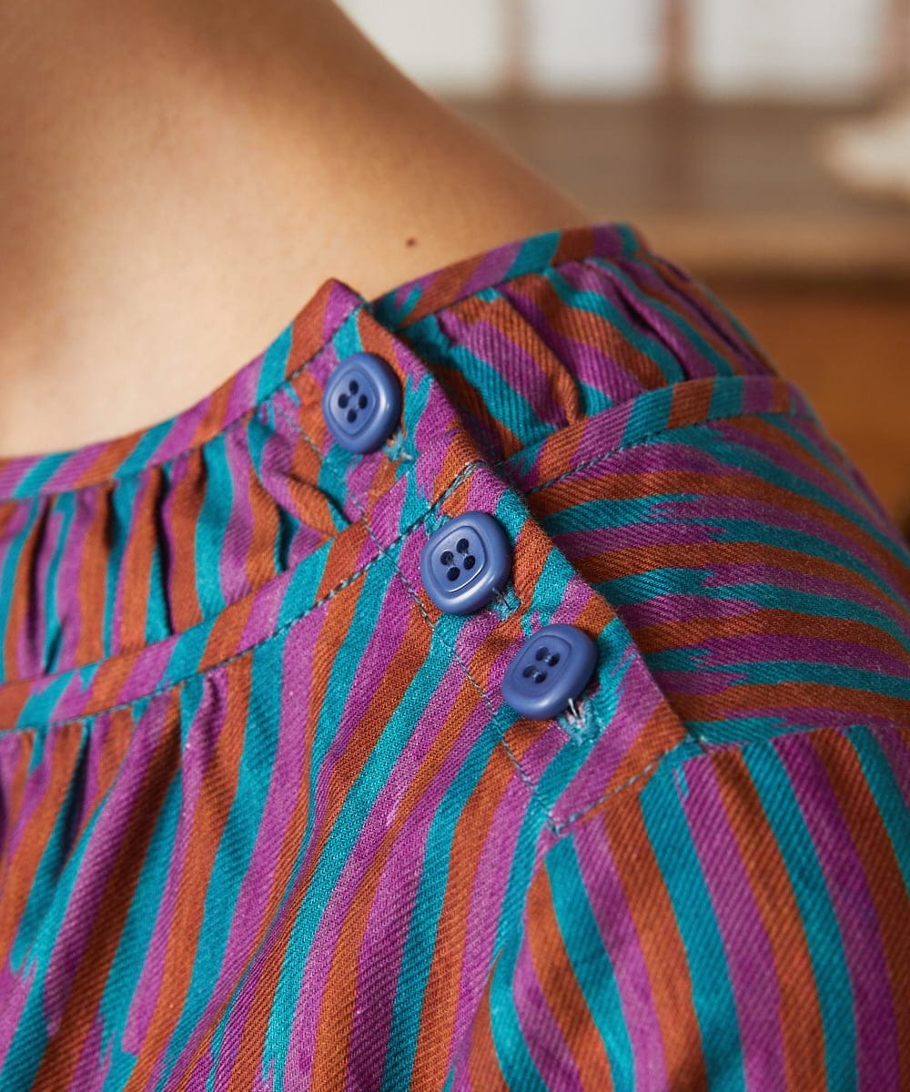 GJBAE37180 Jocomomola(ホコモモラ) Calle del los Libreros ストライプブラウス イエロー