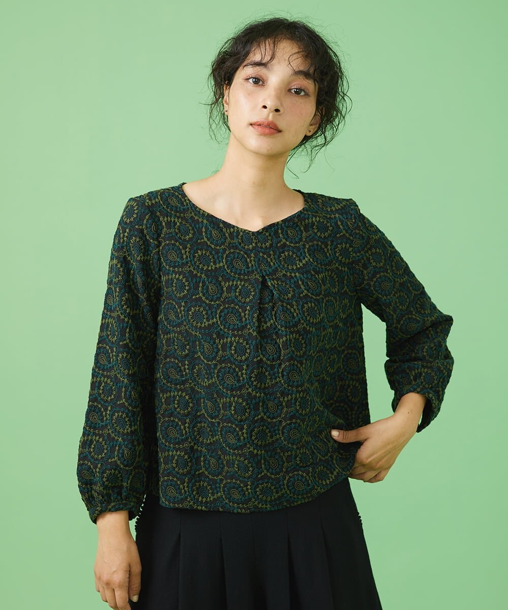 GJBAV50220 Jocomomola(ホコモモラ) Huella 刺繍ブラウス ブラック