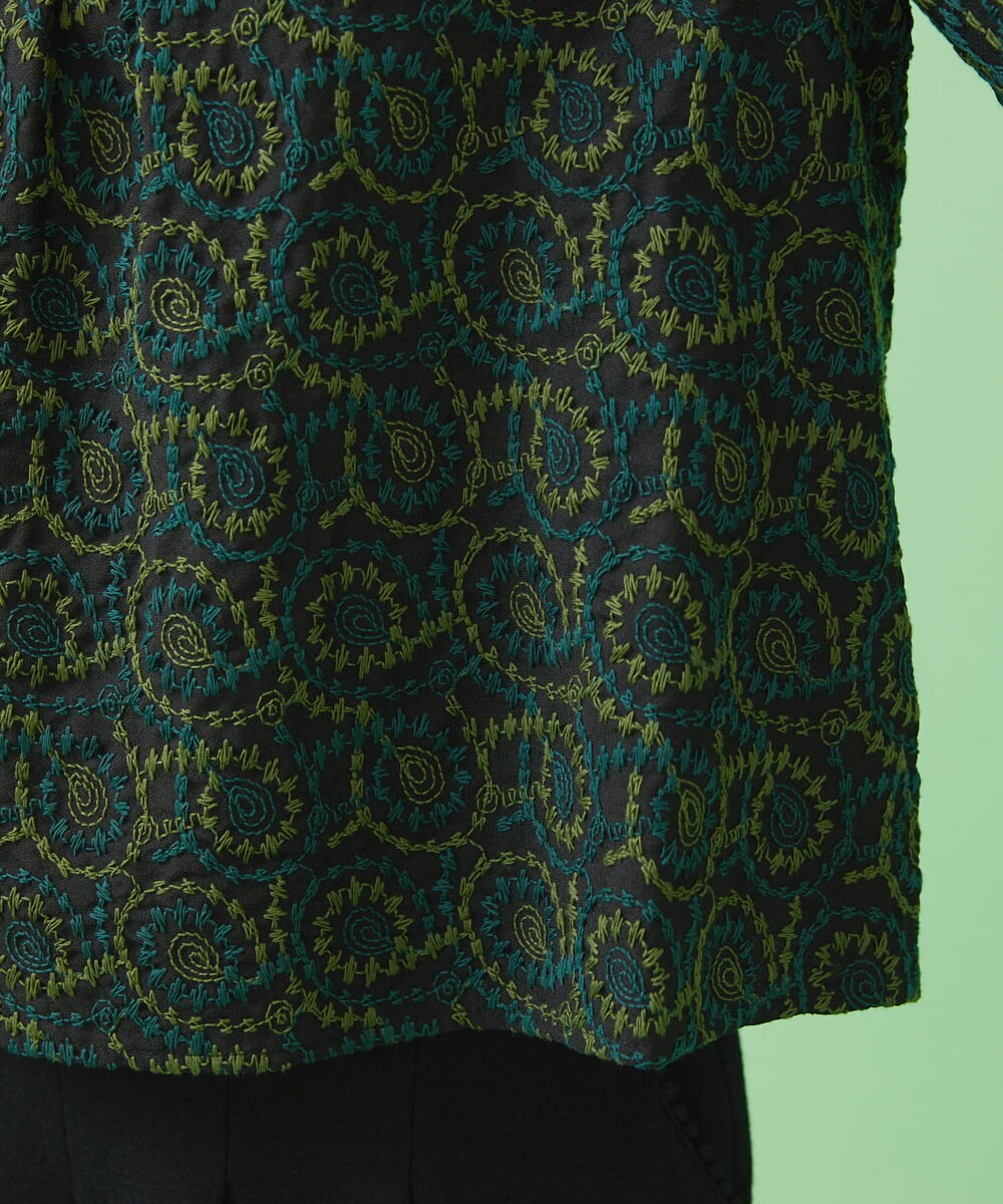 GJBAV50220 Jocomomola(ホコモモラ) Huella 刺繍ブラウス ブラック