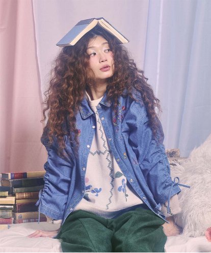 GJBCD01250 Jocomomola El galgo フラワー刺繍デニムシャツ