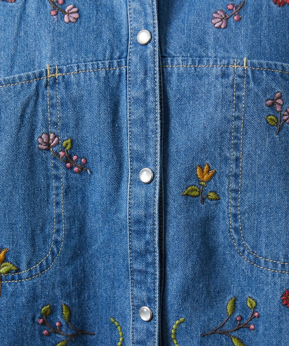 GJBCD01250 Jocomomola(ホコモモラ) El galgo フラワー刺繍デニムシャツ ブルー