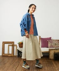 GJBCD01250 Jocomomola(ホコモモラ) El galgo フラワー刺繍デニムシャツ ブルー