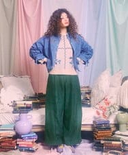 GJBCD01250 Jocomomola(ホコモモラ) El galgo フラワー刺繍デニムシャツ ブルー