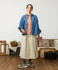 GJBCD01250 Jocomomola(ホコモモラ) El galgo フラワー刺繍デニムシャツ ブルー
