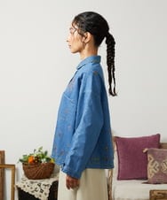 GJBCD01250 Jocomomola(ホコモモラ) El galgo フラワー刺繍デニムシャツ ブルー