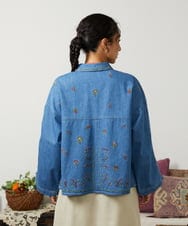 GJBCD01250 Jocomomola(ホコモモラ) El galgo フラワー刺繍デニムシャツ ブルー