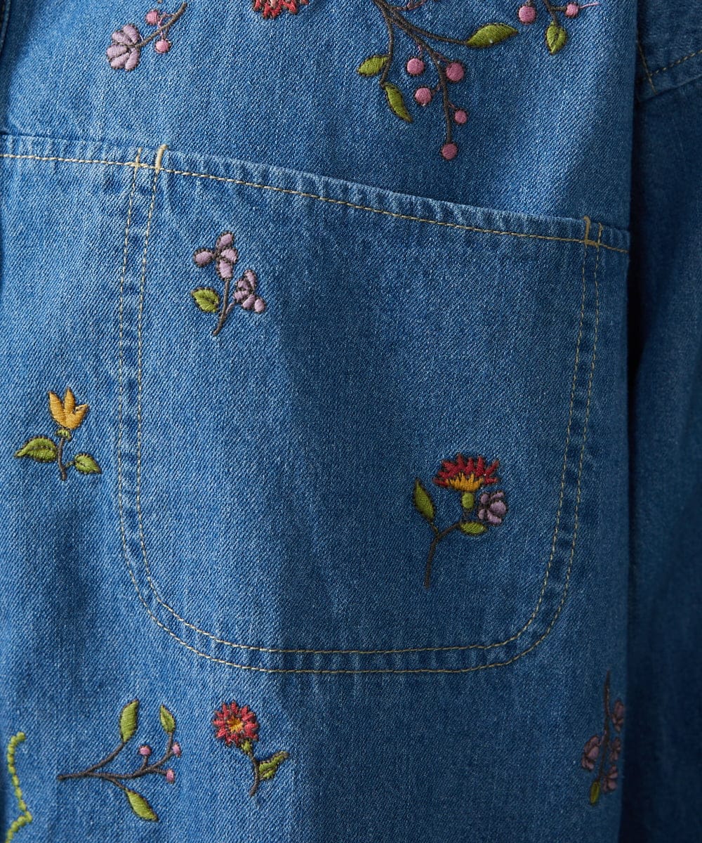GJBCD01250 Jocomomola(ホコモモラ) El galgo フラワー刺繍デニムシャツ ブルー