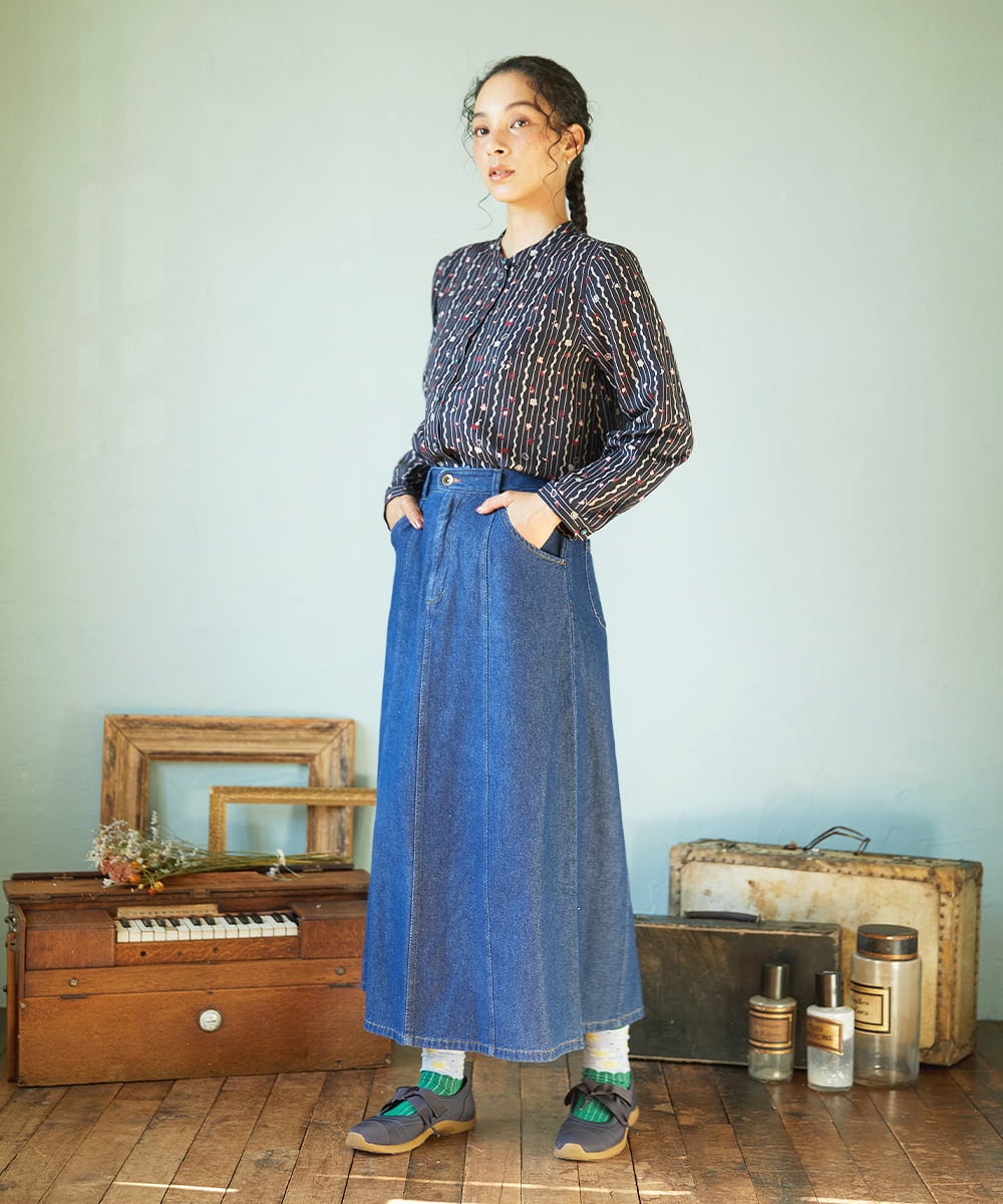 GJBCD30200 Jocomomola(ホコモモラ) Escala de floral プリントブラウス ネイビー