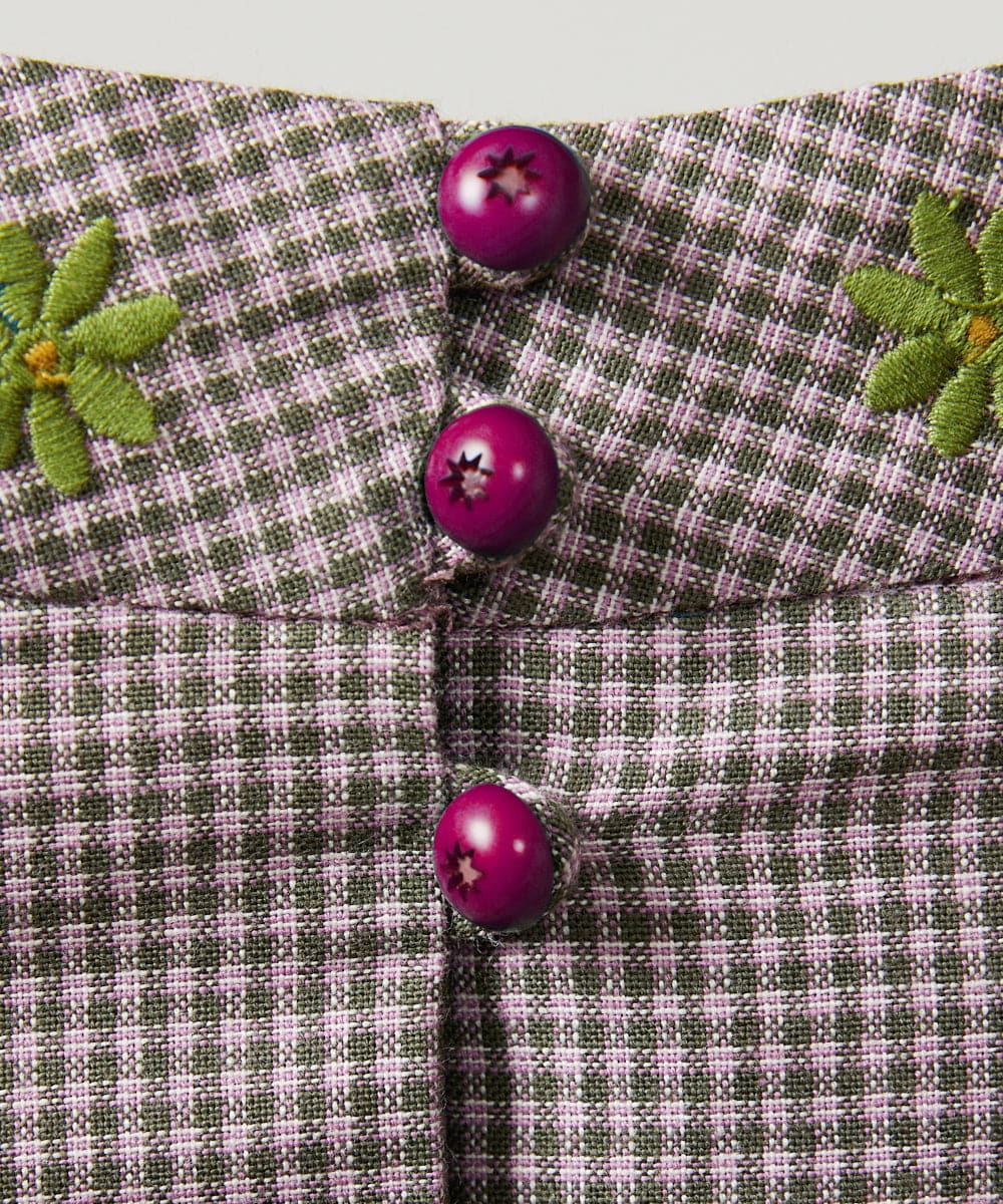 GJBCD33200 Jocomomola(ホコモモラ) 【2WAY】Flor pequena チェックフラワー刺繍ブラウス パープル