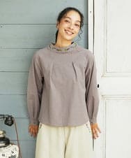 GJBCD33200 Jocomomola(ホコモモラ) 【2WAY】Flor pequena チェックフラワー刺繍ブラウス パープル