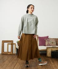 GJBCD33200 Jocomomola(ホコモモラ) 【2WAY】Flor pequena チェックフラワー刺繍ブラウス グリーン