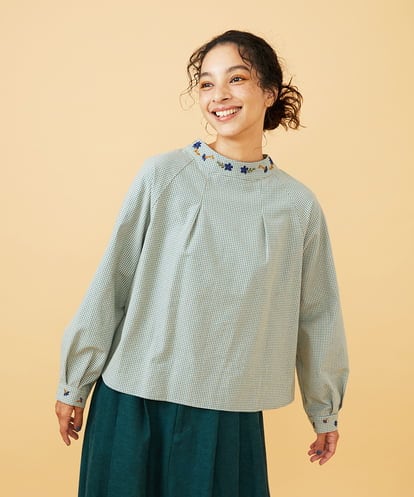 GJBCD33200  【早割10%OFF】2WAYチェックフラワー刺繍ブラウス