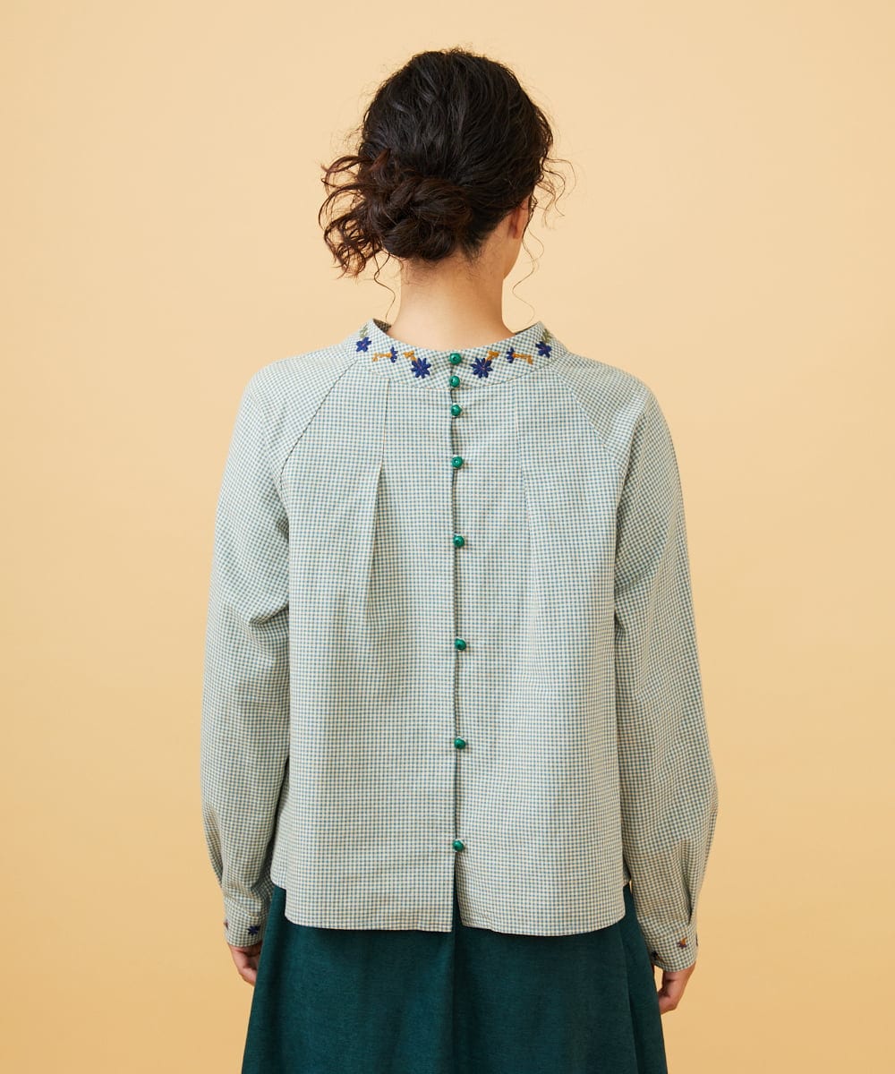 GJBCD33200 Jocomomola(ホコモモラ) 【早割10%OFF】2WAYチェックフラワー刺繍ブラウス グリーン