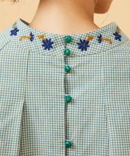 GJBCD33200 Jocomomola(ホコモモラ) 【早割10%OFF】2WAYチェックフラワー刺繍ブラウス グリーン