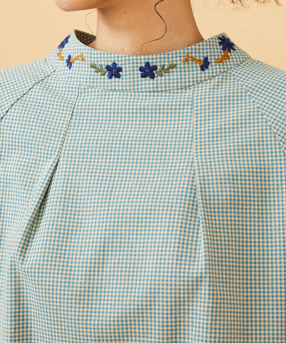 GJBCD33200 Jocomomola(ホコモモラ) 【早割10%OFF】2WAYチェックフラワー刺繍ブラウス グリーン