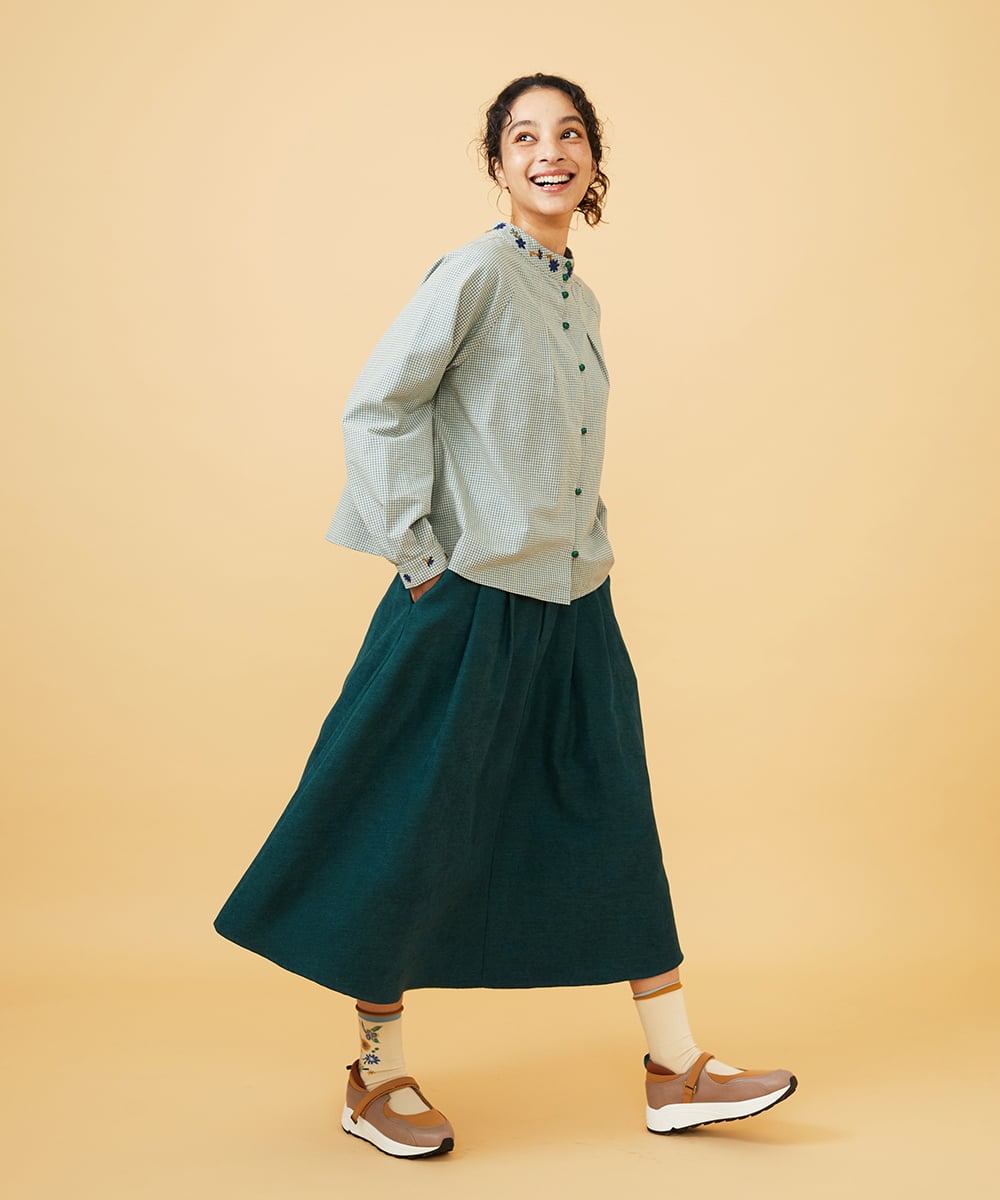 GJBCD33200 Jocomomola(ホコモモラ) 【早割10%OFF】2WAYチェックフラワー刺繍ブラウス グリーン