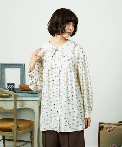 GJBDD01220  Palminos ビックカラー鳥プリントロングブラウス