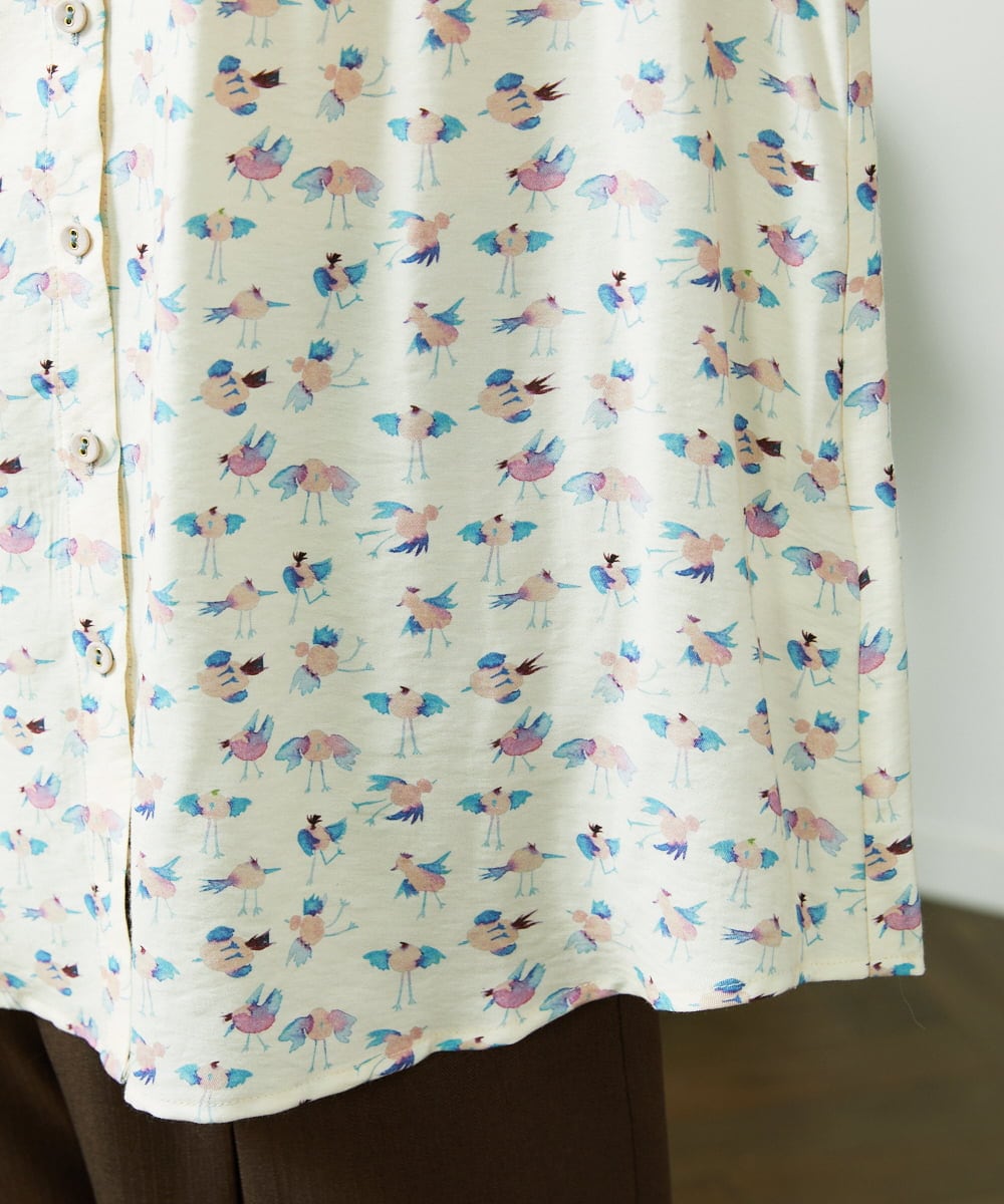 GJBDD01220 Jocomomola(ホコモモラ) Palminos ビックカラー鳥プリントロングブラウス アイボリー